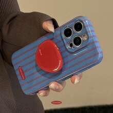 GUCADI 1pc Film Blue & Red Striped [Soft Case] + Red Triple Circle Stand Red & Blue Striped 16 Apple 17 Phone Case 15 Pro Max Retro Film Style Stand 14 Full Coverage 13