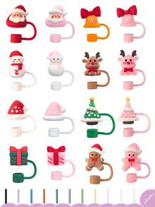 2/8 piezas Cubiertas de pajita navideñas, Cubiertas de pajita reutilizables, Lindos tapones para pajitas de taza, Cubiertas de pajita de silicona sin plástico, Cubiertas de pajita kawaii para fiestas