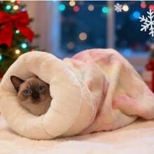 1pc Comfortable Cat Sleeping Bag, Warm Cat Sleeping Bag For Winter, Soft Plush Half-Enclosed Cat Sleeping Bag For Indoor Use - Multicolor - View 17