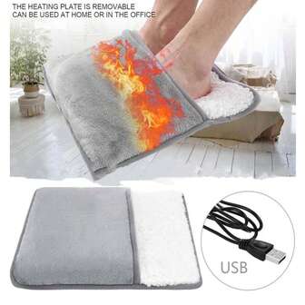 1 pieza Masajeador de pies, Pantuflas suaves y lavables con calefacción, Calentador de pies portátil con almohadilla de calefacción a temperatura constante con conector USB para hombres y mujeres, Gris.