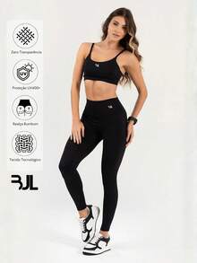 Women's Fitness Top And Leggings Set, Zero Transparency, Gym Comfort, Running, Premium Supplex, Yoga, Compression Shaping, Volleyball - 黑色 - 查看 3