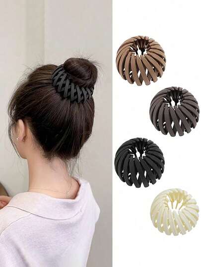 4pcs/Set Women Elegant Matte Bird's Nest Hair Clip, Bun Maker, Ponytail Holder, Hair Accessories For Daily Use