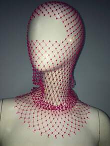 Sparkly Rhinestone Decor Women Caps Hollow Out Fishnet Hole Full Face Mask Headscarf Hats Party, School