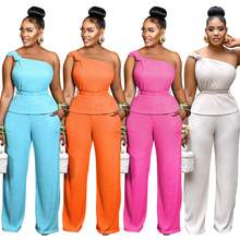 C7508 Europäische und amerikanische Mode Damen einfarbiges ärmelloses Oberteil und lässige Hose Zweiteiler Neu