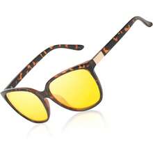 女士夜视专业驾驶眼镜 防眩光偏光黄色夜间眼镜 - C04 Tortoise - 查看 1