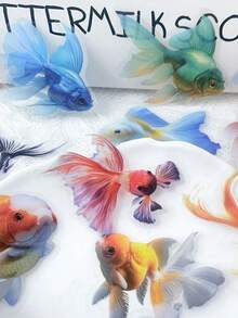 50pcs Goldfish Koi Fish Sticker Waterproof PET Transparent Decals For Kids Waterbottle Laptop Skateboard Guitar Fridge Phone Diary DIY Decorate Sticker - Nhiều màu - Xem 8