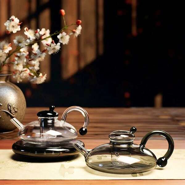 1-Piece Borosilicate Glass Teapot Set With Heat-Resistant Tape And Built-In Tea Strainer, Suitable For Loose Leaf And Flowering Teas, Ideal For Home And Restaurant Use