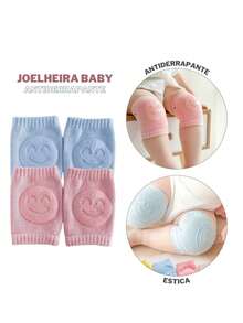Joelheira Para Bebê Antiderrapante Confortável Par Infantil Engatinhar Proteção Criança Joelheira Bebe Engatinhar Infantil Proteção Para Joelhos Crianças Meias - Rosa Bebê - Visão 2