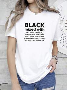 180g pure Cotton Black Wo Shirt, Melanin Shirts, Black People, Afrocentric Tee, Black is Beautiful, Black Mixed With, Black Is Beautiful, Black Mixed With Print Round Neck Short Sleeve Stretched female streetwear Breathable designer clothes Top For Everyday Wear women - Blanco - Ver 1