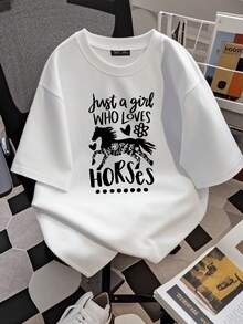180g pure Cotton Just a Girl Who Loves Horses Shirt, Girls Horse Shirt, Horse Lover Gift, Floral Horse Shirt, Equestrian Shirt, Horse Gift For Wo Women Top Graphic Tees Summer T-Shirt For Women Casual Versatile streetwear graphic female Stretched Slightly - Blanco - Ver 2