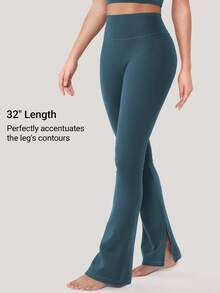VOYJOY Flare Split Hem Leggings For Women Tummy Control Workout Leggings Nasreen Hidden Scrunch Bootcut Gym Yoga Pants Fall Clothes For Women  Yoga Pants For Women  Black Pants - 藍綠色 - 查看 2
