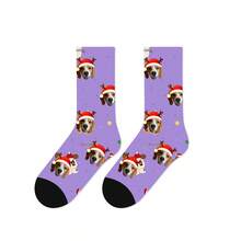 1 Pair Customized Face Socks, Customized Photo Socks, Customized Printed Mid-Calf Socks, Can Print Any Face On Socks, Suitable As Anniversary Gift, Halloween, Christmas Creative Gift, Bride Gift, Gift For Boyfriend, High-Quality Couple Christmas Hat Printed Socks, Men's Calf Socks, New Thick Women's Long Socks For Autumn/Winter. Suitable For Daily Wear, Office, Outdoor Sports. - Multicolor - View 11