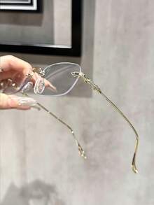 1 Pair Women's Copper Frame Rimless Transparent Glasses, Suitable For Back To School, Daily Life, Office, Reading, TV Watching, Gaming, Smartphone Use, Can Also Be Used As Decoration - Clear Lenses - View 2