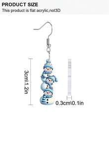 1 Par de Brincos Acrílicos Azuis com Três Bonecos de Neve Fofos para Mulheres, Brincos de Natal da Moda, Brincos Novidade, Adequados para Festa de Feriado e Uso Diário, Presentes de Natal