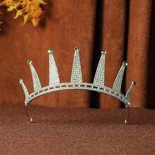 Tiara de la Estatua de la Libertad - Corona de metal tipo Renfaire para novia con picos, diadema para mujeres, disfraz de Renacimiento, Halloween - Plata con diamantes de imitación verdes - Ver 7