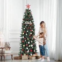 Árbol de Navidad de 7.5 pies, árbol de lápiz Artificial de Prelit, fácil de Montar, decoración de Navidad para el hogar, Fiesta, Oficina, Centro Comercial, día Festivo - Verde - Ver 5