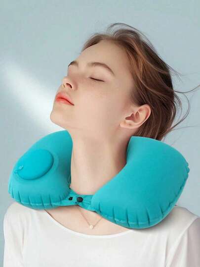 1/2pcs U-Shaped Inflatable Neck Pillow, Automatic Neck Support, Portable & Easy Storage, Quick Buckle Closure, Handwash, Suitable For Travel, Home, Office, Car
