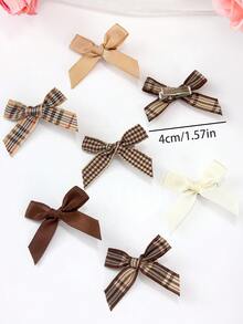 10pcs Random Maillard Color Ballerina Style Ribbon Bow Hair Clips, Collegiate Patterned Hair Accessories, Cute For Girls, Daily Hairstyles And Party Hair Decor - Multicolor - View 5