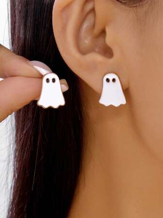 1 Pair Cute Ghost Design Dangle Earrings, Fashionable Unique Small Playful Earrings
