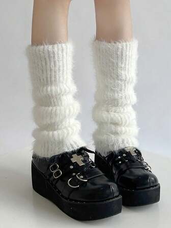 1 Pair Fluffy Striped Leg Warmers, Versatile Y2K Subculture Casual Slouchy Leg Warmers, Warm Fuzzy Leg Cuffs