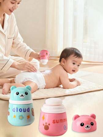 婴儿爽身粉海绵盒容器，婴儿尿布疹粉空盒，DIY卡通粉扑盒，一体式粉扑和容器