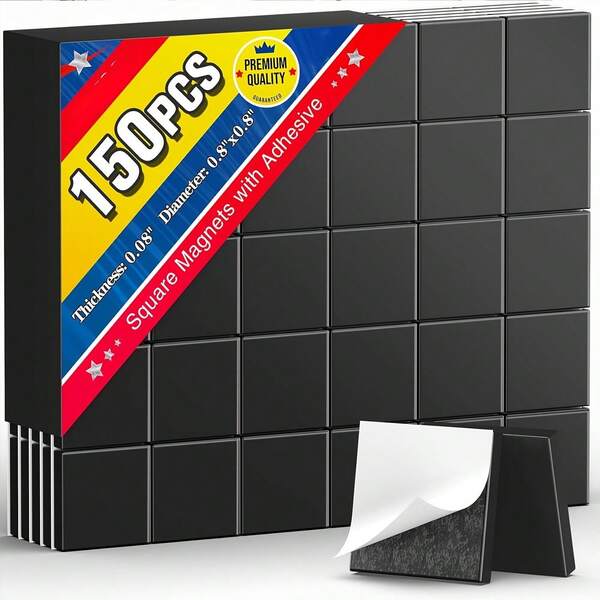150 Self-Adhesive Magnetic Square Pieces - Magnetic Sheets With Adhesive Backing, Flexible Adhesive Magnetic Sheet Strips, Torn And Pasted Magnetic Square Pieces