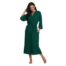 Women's Long Robes Ladies Kimono Bathrobes Full Length Robes Soft Modal Sleepwear Nightgown{"Size_name":"X-Large","Color_name":"DarkGreen"} - Darkgreen - View 5