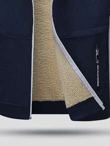 Teen Boys' Winter Versatile Minimalist Ribbed Cuff & Hem Design Zipper Pocket Warm Thermal Lined Hooded Sweatshirt Jacket - Blue - View 5