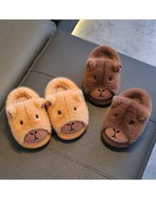 Cute Cartoon-Themed Indoor Soft-Soled Slippers For Women, Capybara Pattern, Winter Style.