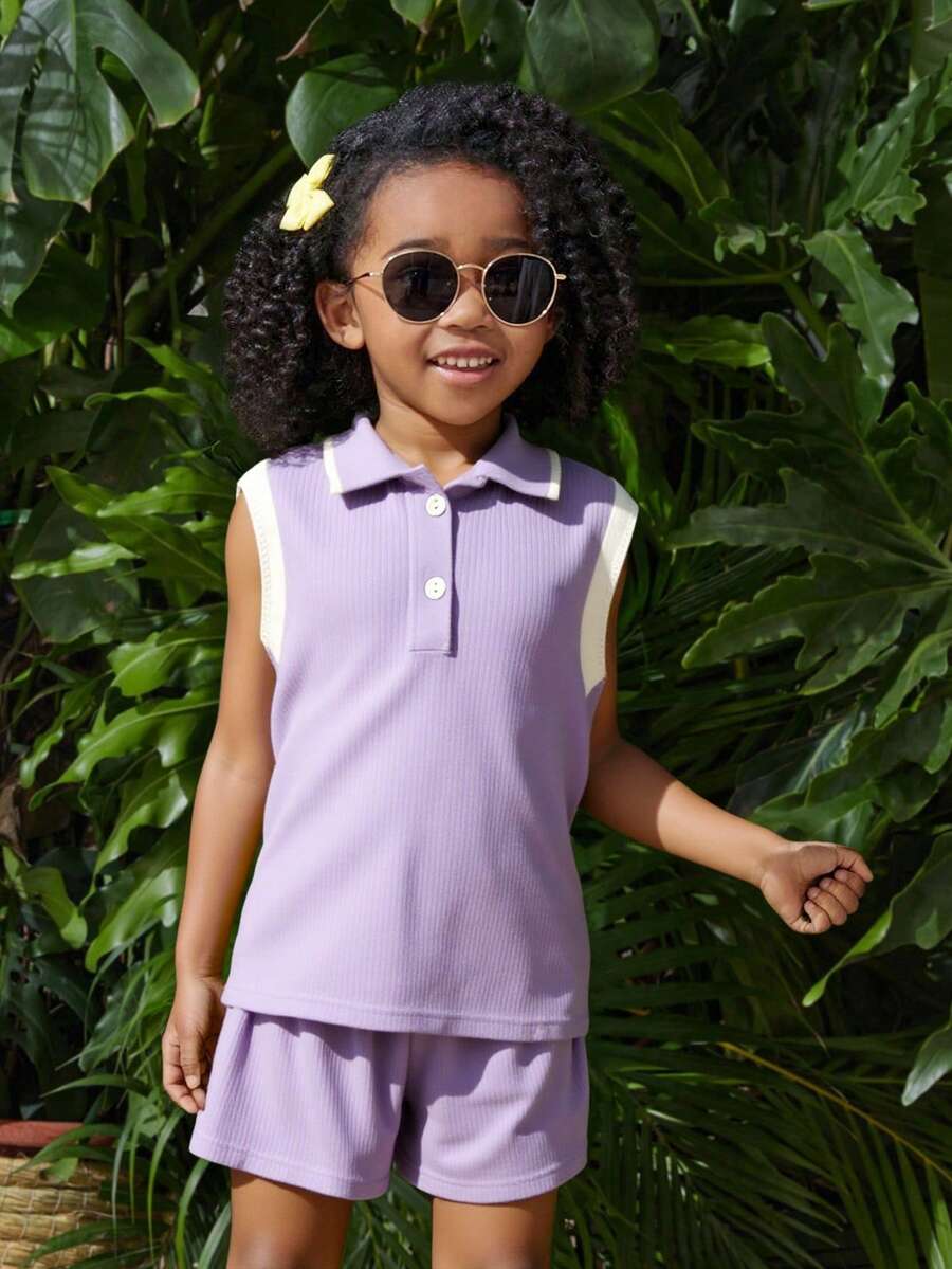 Conjunto Infantil de DoS Pieza para Niña – Polo sin Mangas y Short en Colores Vibrantes - Lirio - Ver 1