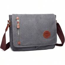 13 Inch Vintage Men's Canvas Messenger Bag Laptop Shoulder Satchel Crossbody Sling Bookbag School Bag Briefcase Laptop Bag Grey - Grey - View 4