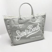 MC2 New European And American Women's Fashion Large Capacity Horizontal Striped Dark Blue Tassel Beach Handbag St Barth - 灰色 - 查看 6