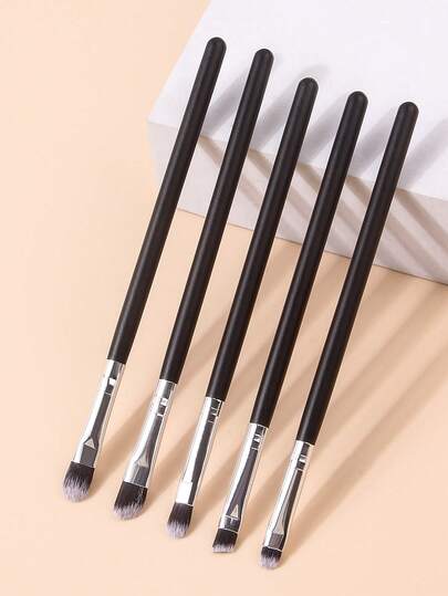 Set di 5 pennelli per trucco occhi da viaggio - Pennello per sopracciglia angolato + Pennello sfumatore per ombretto curvo e pennello per linea ciglia inferiori (Tutti gli strumenti per gli occhi in uno)