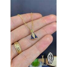 Gold Filled Virgem Aparecida Necklace: Zirconia Religious Jewelry