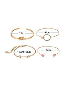 4pcs Minimalist Elegant Luxury Personalized Knotted, Circular, Rhinestone, Arrow Multi-Element Bracelet Set, Suitable For Women's Daily Wear (Avoid Contact With Water)