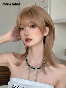 NAMM 16-Inch Premium Brown Wolf Cut Short Wig For Women Natural Looking Fluffy Very Soft Synthetic Heat Resistant Fiber Hair, Full Machine Beautiful Curly Wig For Girls Daily, Halloween Wig,Music Festival Party Street Wear, Cosplay Anime Or Costume Use(Natural Layered Texture & Lightweight) - 棕色 - 查看 4