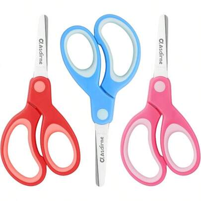 Scissors, Safety Scissors, Scissors With Tip Stainless Steel Blades And Soft Grip, Great Home And School, Assorted Color, 13.5cm, 3 Pack