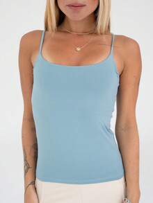 Thin Strap Tank Top In Polyamide Blouse With Lining Suplex Blouse - Baby Blue - View 3