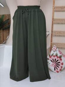 Maxi Pantalona Plus Size Without Slit Duna Fabric Elastic Waist - Army Green - View 2