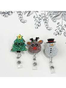 1 pieza/3 piezas Regalo de Navidad para enfermeras: Carrete retráctil de identificación, diseño lindo de árbol de Navidad/muñeco de nieve/alce, soporte de identificación para compañeros de trabajo y médicos