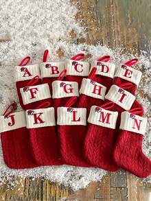2 PCS Knit Monogram Stockings, Stockings Small Xmas English Letters Hanging Stockings Socks Double Sided Fireplace Hanging Stockings For Party Decoration New Year Party Gift Favors Supplies,Personalized Initial Stocking, Family Holiday Xmas Party Decor Birthday,Christmas, Decor 2025 Home Decor Christmas Decorations Room Decor Winter