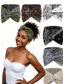 6-Pack Vintage Paisley Pattern Headbands Women's Colorful Headbands Sports Sweatbands Yoga Hair Accessories Bohemian Style (Handmade, A Little Color Difference Is Normal) Women Bandanas Winter Scarf