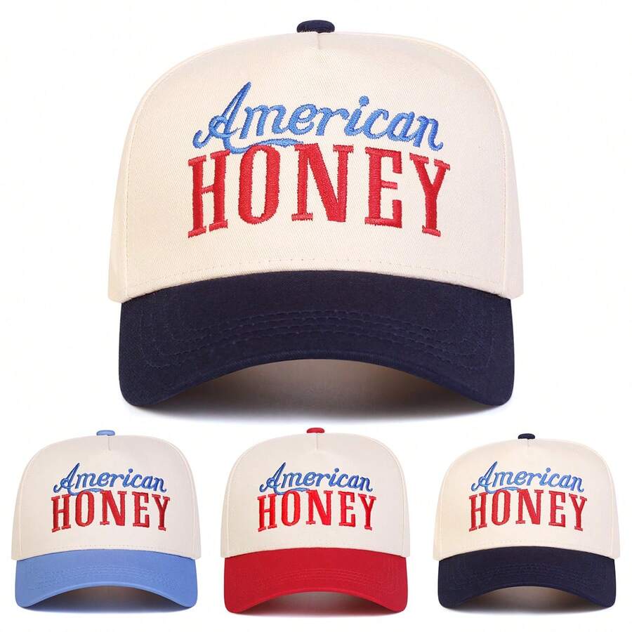 1Piece Men HONEY Letter Embroidered Two Tone Five-Panel Baseball Cap Outdoor Adjustable Sunscreen Leisure Hat Spring Autumn Travel Tourism Beach Vacation - Nhiều màu - Xem 1