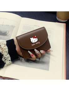 Sanrio Portafoglio da donna stile vintage Sanrio Hello Kitty - Chiusura a bottone a scatto, bordo in pizzo tinta unita, leggero e facile da trasportare per gli essenziali quotidiani, portafoglio di moda compatto per donna, mini portafoglio, portafoglio piccolo, portafoglio carino, portafoglio per carte, portafoglio per monete