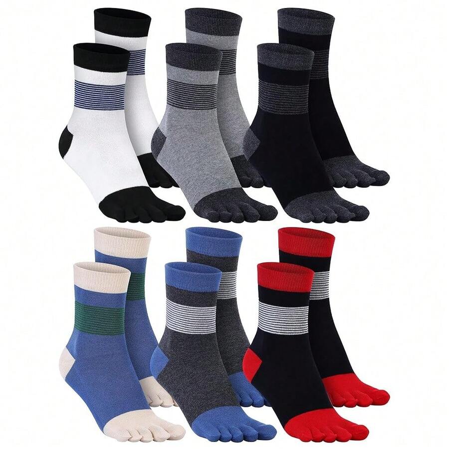 6 Pairs Women Men Ankle Toe Socks Cotton Warm Crew Toe Separator Socks For Athletic Running{"Color_name":"ModernColor","Size_name":"5-9","Style":"Five-Toe"} - 多色1 - 查看 1