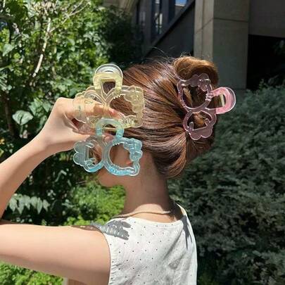Sanrio Conjunto de pasadores de pelo estilo Kawaii para mujeres y niñas, en colores pastel (rosa, azul, amarillo) con detalles transparentes en forma de Hello Kitty, hechos de material acrílico, accesorios funcionales no para el cabello, pasadores de pelo con estilo lindo y Y2K, adecuados para uso diario, citas, fiestas, salidas casuales, adecuados como regalo para fans de temas de dibujos animados y moda de accesorios de pelo dulces, pasadores de pelo tipo pinza de invierno
