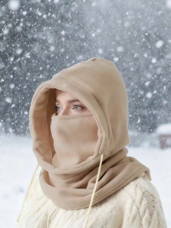 1pc Windproof Winter Face Mask, Warm Wool Ski Mask For Men & Women, Motorcycle Bicycle Riding Neck Warmer, Full Face & Neck Protection, Adjustable Strap, Lightweight 4-Season Ski Mask, Suitable For Men And Women, Available In Beige, Black, Pink, Hand Wash Only - Ideal For Skiing, Snowboarding And Outdoor Winter Activities