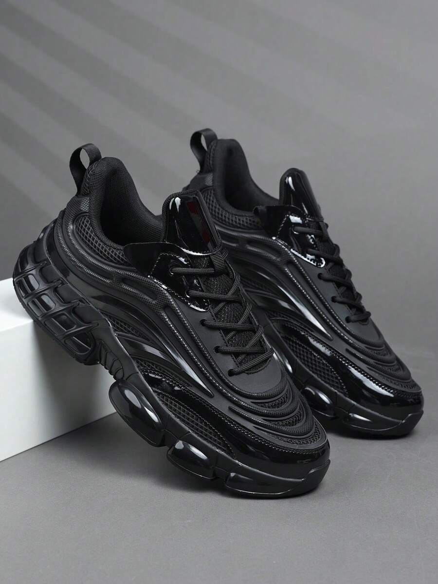 男士低帮运动鞋、休闲跑鞋、慢跑鞋、男士健步鞋、时尚渐变红色鞋履、网球鞋、街头服饰 - 黑色 - 查看 1