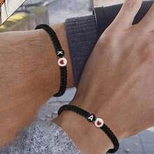 1PC/Fashion Accessories Style/Minimalist Bracelet/Black Background, White Letters, Red Dripping Heart, Black Jewelry Rope Woven Flat Knot Bracelet/Letters A-Z Double Rope, Woven Flat Knot Bracelet, Friendship Jewelry, Gender Adjustable Neutral Design, Versatile Single Item Accessory