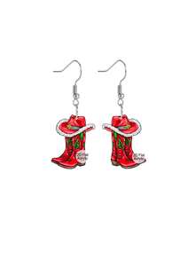 1 Pair Chic Red Christmas Hat Boots Acrylic Earrings For Women Christmas Earrings Novelty Fashion Earrings Jewelry Perfect For Holiday Party Banquets And Daily Activities Christmas Gifts For Women